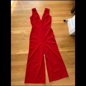 Red cropped V-Neck jumpsuit